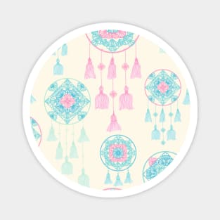 Pink and teal dreamcatcher on cream seamless pattern Magnet